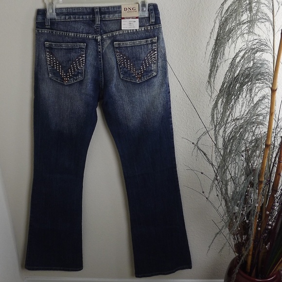 Dark Wash Blue Denim Jeans with Rhinestones - Picture 5 of 7